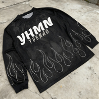 T-shirt de motocross personnalisé à manches longues en maille lourde avec impression de strass, maillot de course automobile, de motocross et de cyclisme pour hommes