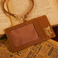 Porte-badge en cuir PU avec cordon, personnalisé, durable, anti-perte, pour étudiants, fabriqué en usine BSCI