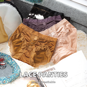 Braguitas de Cintura Baja para Mujer, Sexy, de Spandex/Nailon, Transpirables, con Encaje Hueco Transparente, Decoración de Lazo, Tejido Liso Teñido - Product Image 2