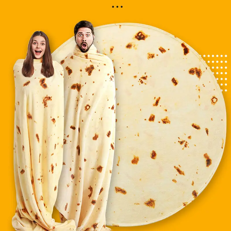 Coperta per cani a forma di doppia faccia in flanella personalizzata di vendita calda coperta per pizza con Tortilla di Burrito per adulti in pile