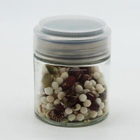 Pot à épices cylindrique en verre de 120 ml avec filtre en maille d'acier inoxydable pour poudre, avec couvercle en plastique PP transparent