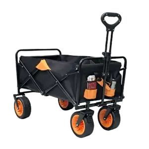 Garden Camping Cart Collapsible Outdoor Wagon Steel Frame Folding Picnic Beach Trolley Cart Utility Travel Folding Beach Wagon