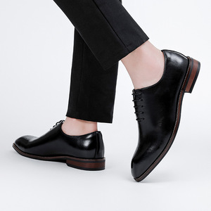 Zapatos Oxford de punta puntiaguda de cuero genuino marrón con cordones para oficina, carrera, todas las estaciones, envío directo - Product Image 4