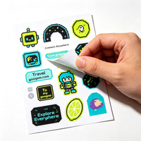Hoja de pegatinas holográficas impermeables, vinilo transparente personalizado, hoja de pegatinas troqueladas con diseño de beso, hojas de pegatinas personalizadas