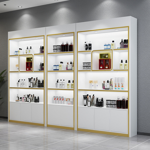 Sang Trọng Bằng Gỗ Tường Miễn Phí Thường Vụ Vẻ Đẹp Trang Điểm Đứng Mỹ Phẩm Hiển Thị Đứng Với Đèn LED - Product Image 3