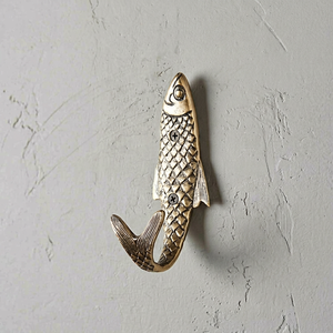 Gancho de pared de latón con diseño de pez, gancho decorativo para colgar en el hogar, diseño de criatura marina, estilo tradicional, montaje en pared, 1 unidad - Product Image 1
