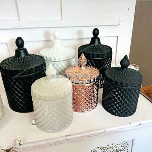 ภาชนะแก้วฝ้าสีดำและสีทองสำหรับใส่เทียน ขนาดกลาง ขวดแบบด้านพร้อมฝา สำหรับทำเทียน - Product Image 1