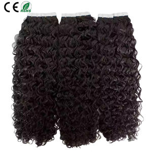 Extensions de cheveux humains 100% brésiliens non-Remy, bouclés profonds, avec ruban adhésif invisible ultra-résistant, couleur naturelle, sans effet de mélange - Product Image 1