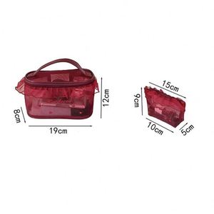 Sac de toilette tendance pour femme avec broderie à volants et lettres, en maille d'été, fermeture éclair, poignée souple, organisateur de voyage portable - Product Image 3