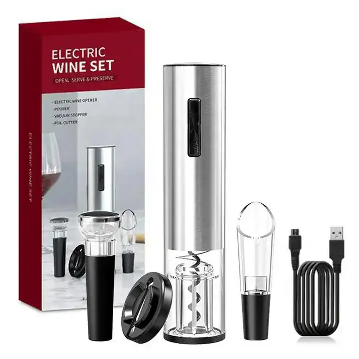 ホット販売USB充電式電気ワインボトルオープナー4in1電気コルク栓抜きワインオープナー