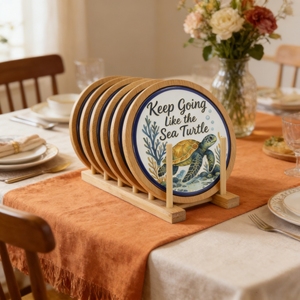 Sous-plat promotionnel en céramique avec base en bambou, double poignée, résistant à la chaleur, imprimé en 3D, pour casseroles et poêles - Product Image 6
