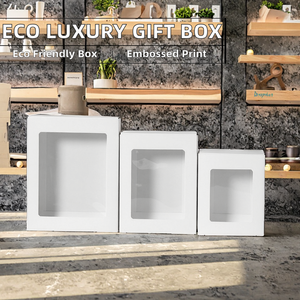 Luxury Eco-Friendly Paper Cardboard Gift Boxes White Brown with Window Sleeve for Belts & Ties Embossed Printing - Product Image 2