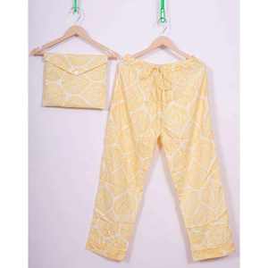 Ensemble pyjama femme en coton avec pantalon et chemise, taille élastique, imprimé à la main, respirant, pour l'automne, léger et confortable pour la nuit - Product Image 2