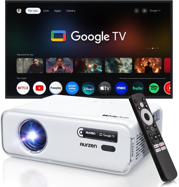 Aurzen EAZZE D1G 4K Supported Google TV Smart Projector Auto Focus & Keystone, Dolby Audio, Zoom, Movie, Portable Mini Projector