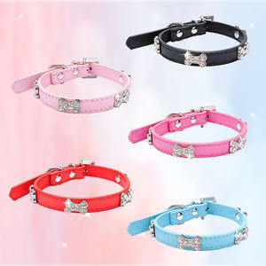 نمط حديث جرو حجر الراين الكريستال قلادة الماس مخصص الجلود طوق الحيوانات الأليفة مع مقود سحر العظام للكلاب الصغيرة - Product Image 5