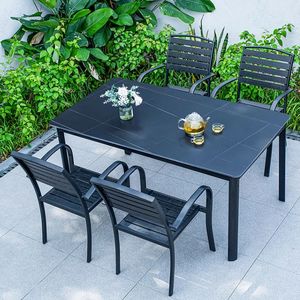 Hot Selling Plastic Garden Dining <strong>Table</strong> and Chair Set 6 People Seaters Black Outdoor Furniture with Fire <strong>Table</strong> Made in China - Product Image 2