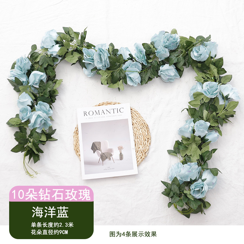 Vigne de roses diamantées à 10 têtes [Bleu Océan]