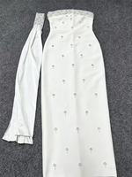 Robe longue bleu ciel pour femme, style crayon, épaules dénudées, ornée de perles et de strass, avec drapé détachable, taille empire, style vintage, pour le quotidien
