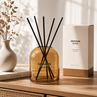 Diffuseur d'arômes rond personnalisé en verre de 400 ml avec bâtonnets épais et boîte – Bouteille de parfum écologique