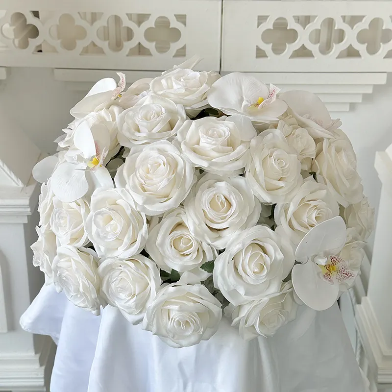 MYHQ03 Bola de flores artificiais para arranjos de festas, peças centrais de mesa de casamento em seda, novo design, rosa branca, orquídea