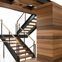 Escalier à double poutre sur mesure pour intérieurs de loft, en acier et bois, avec garde-corps simple, pour maisons et villas, DIY