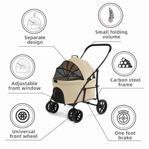 Passeggino pieghevole 2 in 1 <span class=keywords><strong>per</strong></span> cani e gatti con carrozzina rimovibile, cuscino, guinzaglio di sicurezza, fino a 10 kg - Product Image 2