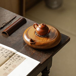 Soporte para tetera de madera de nogal, base de madera maciza para almacenamiento de agua, tapete retro de arcilla púrpura para el cuidado del té, uso doméstico - Product Image 5