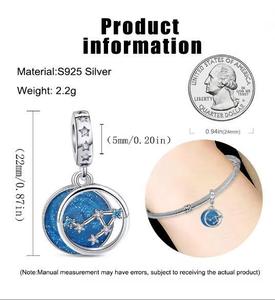 Alta calidad 925 plata esterlina 12 <span class=keywords><strong>signo</strong></span> <span class=keywords><strong>del</strong></span> zodiaco estrella collar 12 constelación cuenta DIY joyería pulsera collar Accesorios - Product Image 3