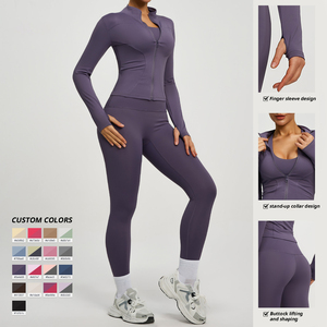 Ensemble <span class=keywords><strong>de</strong></span> yoga deux pièces personnalisable hautement élastique, ensemble <span class=keywords><strong>de</strong></span> <span class=keywords><strong>tenue</strong></span> <span class=keywords><strong>de</strong></span> course, ensemble <span class=keywords><strong>de</strong></span> yoga à revers, veste, vêtements <span class=keywords><strong>de</strong></span> <span class=keywords><strong>sport</strong></span> respirants - Product Image 3