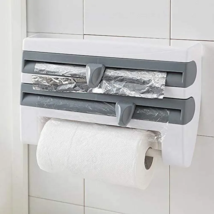 Kitchen Bathroom Toilet 4 In 1 Plastic Wrap Dispenser Aluminium Foil And Cling Film Tissue Triple Paper Towel Holders