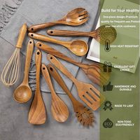 Lot de 10 spatules en bois de teck Cuillères en bois antiadhésives pour la cuisine Ustensiles de cuisine pour remuer