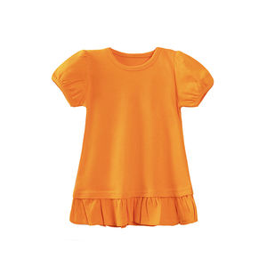 T-shirt en jersey de coton pour filles, col en O imprimé décontracté avec ourlet à manches bouffantes à volants, design à manches courtes pour enfants - Product Image 5