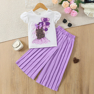 Nuovo Set Estivo Europeo-Americano per Bambine: Top Senza Maniche Bianco con Maniche Volanti in Cotone e Pantaloni alla Moda - Product Image 2