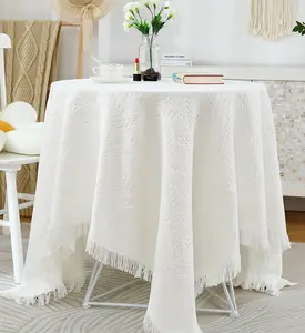 OWENIE-مفرش طاولة قهوه مستطيل الشكل من قماش الجاكار والدانتيل الأبيض, للبيع بالجملة