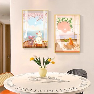 Tableau mural rectangulaire sur toile à l'huile, style nordique, motif chat, décoration minimaliste pour salon, chambre et bureau - Product Image 3