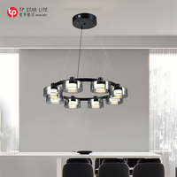 Lustre LED Rond Minimaliste et Créatif pour Salle à Manger, Hauteur Réglable, Suspension Intérieure Noire