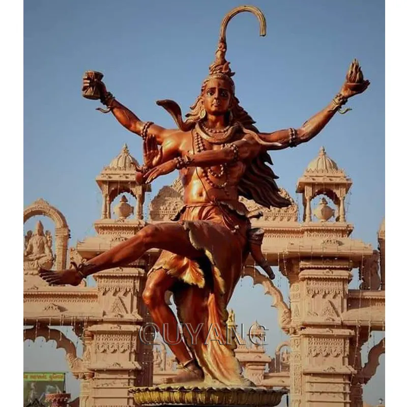 QUYANG Besar India Antik Agama Hindu Dewa Nataru Perunggu Menari Patung Shiva Logam Taman Patung