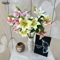 Bunga Lily Mewah 3 Tangkai, Harga Grosir Pabrik, Kualitas Tinggi, Bunga Artificial untuk Dekorasi Ruangan QYYN-679