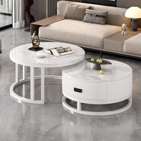 Offres promotionnelles : Ensemble de tables basses modernes gigognes en acier inoxydable avec plateau en dalle de roche, extensibles et avec rangement, pour salon
