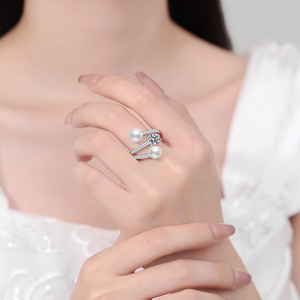 Bague ajustable en argent S925 étanche avec perle <span class=keywords><strong>d</strong></span>'eau douce 5A et moissanite VVS, 2 pièces, haut de gamme, pour femme, collection <span class=keywords><strong>Calendrier</strong></span> de l'<span class=keywords><strong>Avent</strong></span> - Product Image 2