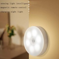 Lampu malam pengisi daya remote control magnetik cerdas lampu sensor tubuh bulat port pengisian daya tipe-c baru grosir