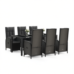 Set da Pranzo da Giardino in Polyrattan Nero per 6 Persone, Arredamento da Esterno Elegante e Resistente alle Intemperie - Product Image 1