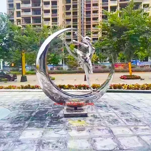 Açık bahçe su özelliği sokak manzara dekorasyon tasarım metal sanat heykel paslanmaz çelik dans kız heykeli