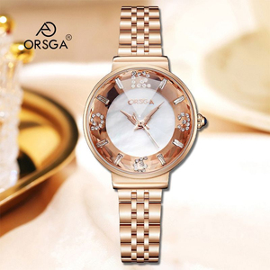 Women's <b>watch</b> with steel strap mother-of-pearl dial diamond-set fashionable quartz wristwatch. - Product Image 5