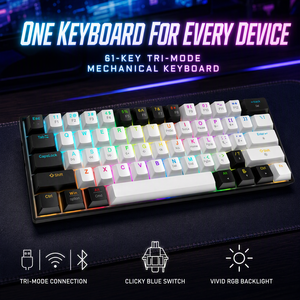   Clavier mécanique sans fil 2,4 G, 61 touches, triple mode, rétroéclairage RGB, interrupteurs bleus, compact 60 %, gaming, filaire, OEM - Product Image 1