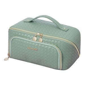 Sac de toilette en PU imperméable personnalisé, portable, ouvert à plat avec poignée, grande capacité, organiseur de maquillage, sac de voyage pour maquillage - Product Image 6