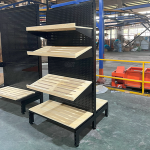 Góndola de madera de acero para supermercado personalizada de fábrica, estantes de comestibles de alta resistencia - Product Image 1