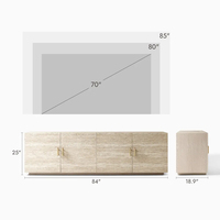 Meuble TV KUMUSI 84 pouces en travertin naturel avec rangement et étagères réglables, table console en pierre avec armoire