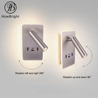 Lampe murale LED minimaliste avec port de charge USB Type-C, double lumière 3W+6W, 350 °   Applique murale rotative en aluminium et fer pour chambre à coucher