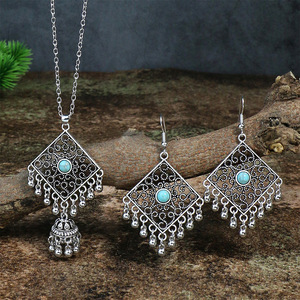 Conjunto de collar y aretes de plata tibetana con borlas estilo bohemio y circonitas, joyería de fiesta para mujer, conjuntos de joyería de moda. - Product Image 4